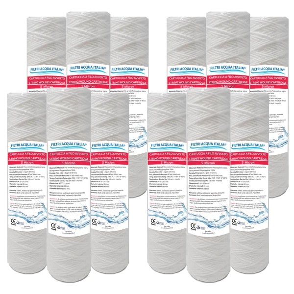 Cartuccia Filtrante Filo Avvolto 10' Pollici micron 5 Set 12 Pezzi