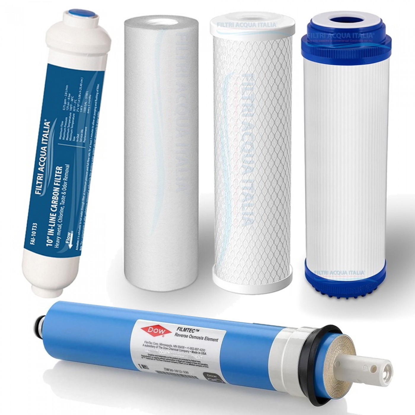 Filtri Depuratore Osmosi Inversa con Membrana 100 GPD Set 5 Pz. 