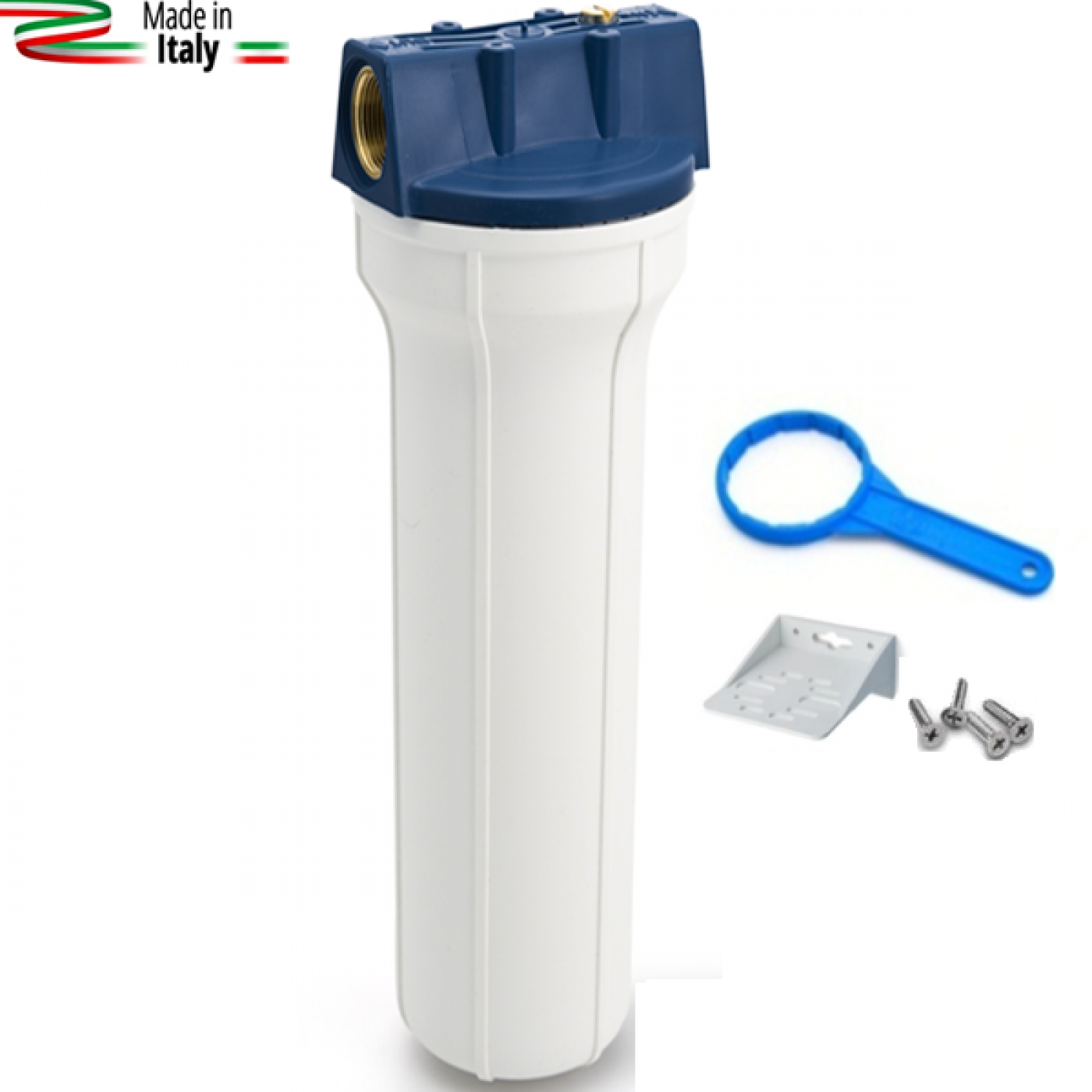 CONTENITORE FILTRO ACQUA 20" ATTACCO 1 POLLICE CON CHIAVE E STAFFA